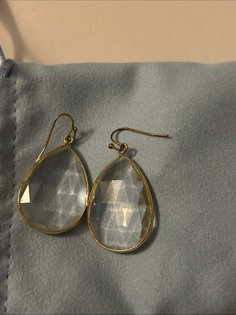 Anthropologie Gold clad Clear Teardrop Dangle Earrings